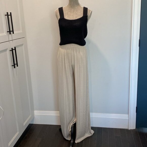 Zara Wide Leg Pants Flowy Palazzo Tan Pants Size Medium Large - Picture 3 of 13